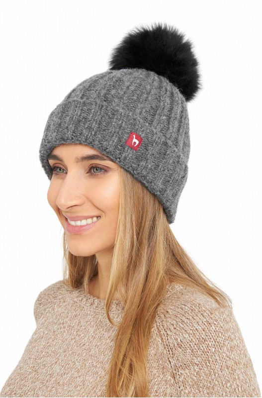 Bonnet d'alpaga BIANCA avec pompon en bébé alpaga et laine mélangée- Sable (copie)