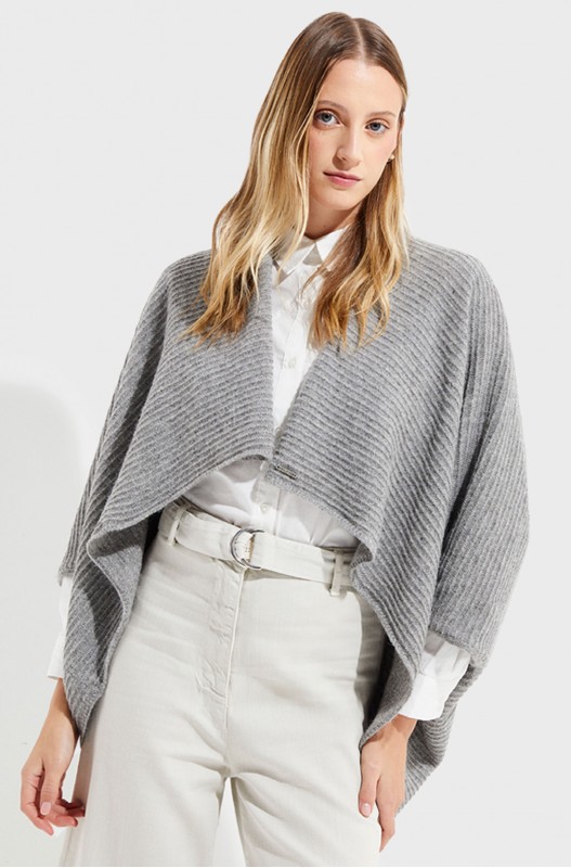 Poncho in alpacawol TINAJA  in 100% baby alpaca - grigio - KUNA