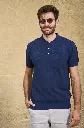 Polo SIMRON en mélange d'alpaga royal et de coton- Bleu