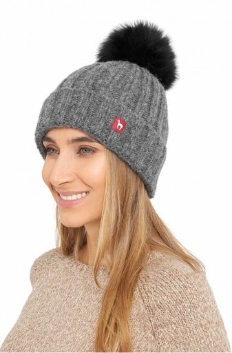 Bonnet d'alpaga BIANCA avec pompon en bébé alpaga et laine mélangée- Gris - APU KUNTUR