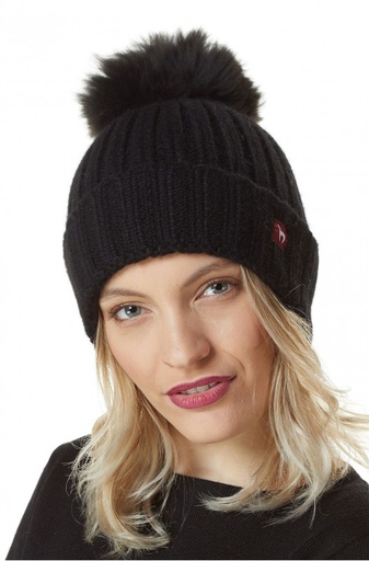 Alpacamuts BIANCA met pompon van babyalpaca en wolmix – Zwart – APU KUNTUR