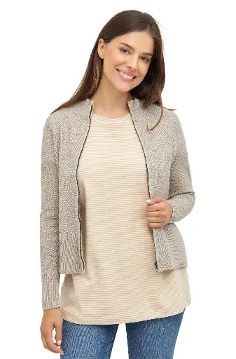 Cardigan ALAYA met ritssluiting in een mix van babyalpaca en katoen - beige
